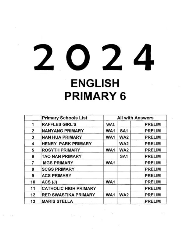 2024 P6 Prelim/WA1/WA2 English Hardcopy Test Papers